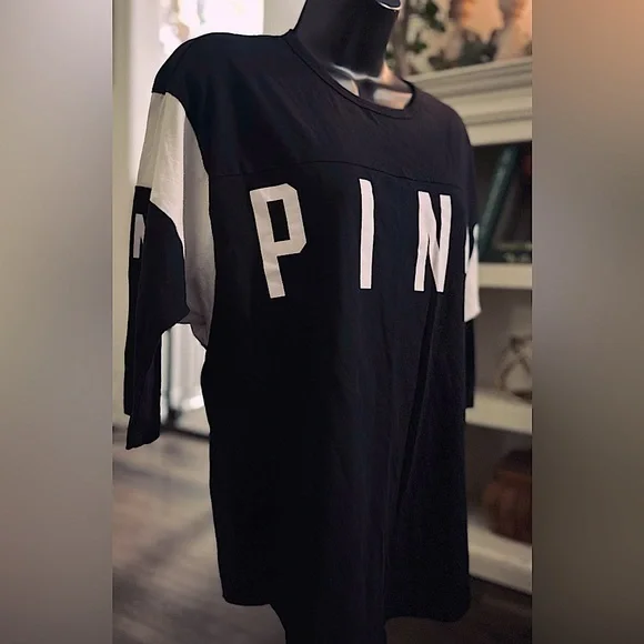 Victoria’s Secret PINK black and white varsity tee, size XS - Picture 1 of 8